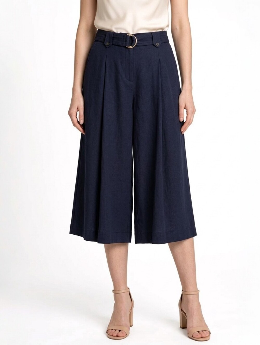 Lauren Ralph Lauren Cropped Wide Leg Trousers 2X Pleat With Belt Navy XXL